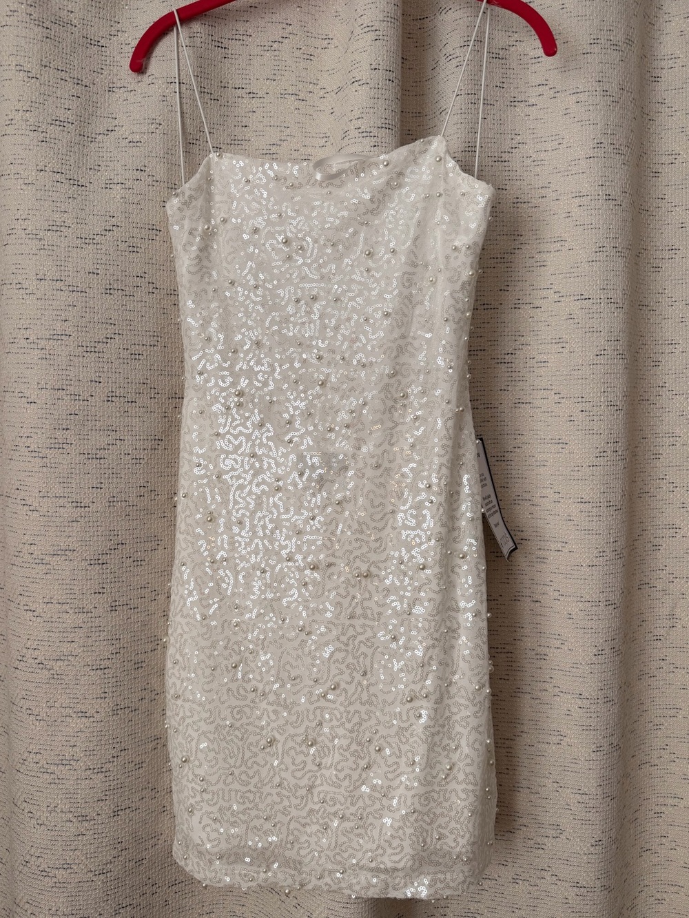 B Darlin Sequined White Slip Dress with Spaghetti Straps